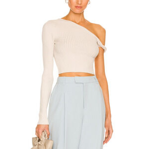 Song Of Style 'Shae' White One Shoulder Sleeve Twist Sweater Size S